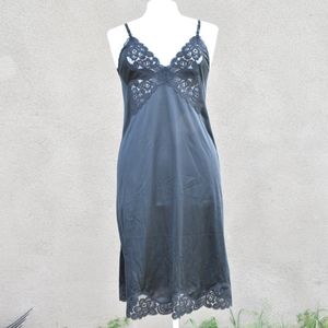 Vintage Vanity Fair Black Satin Slip Dress